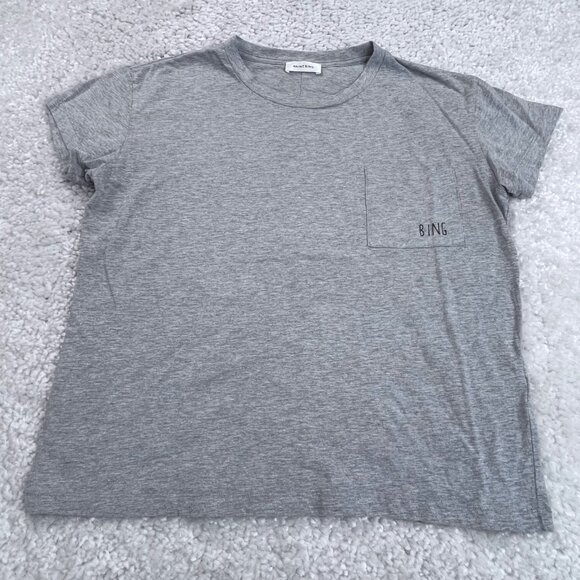 Anine Bing Gray Embroidered Pocket T-Shirt - Picture 1 of 7